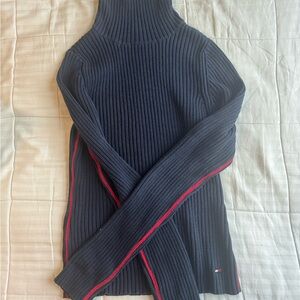 Vintage Tommy Jeans Women's Navy Blue Turtleneck Sweater
